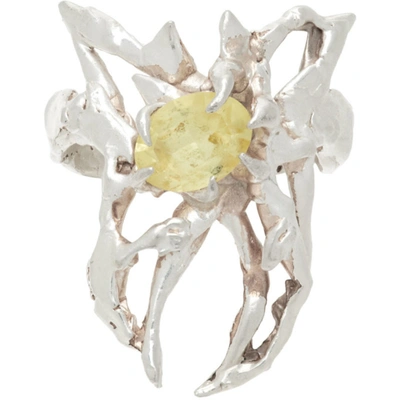 Harlot Hands Ssense Exclusive Silver & Yellow Butterfly Ring In Citrine Crystal