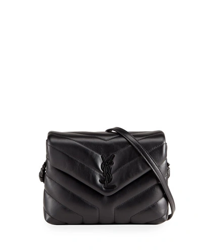 Saint Laurent Loulou Toy Matelasse Calfskin V-flap Crossbody Bag In Black