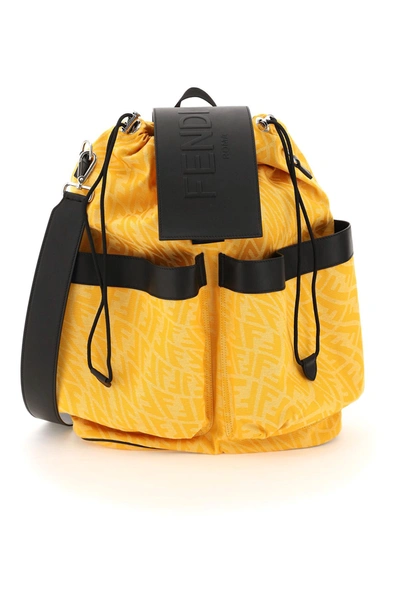 Fendi Ff Vertigo Jacquard Fabric Backpack In Yellow,black