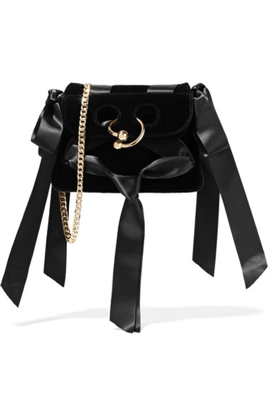 Jw Anderson Pierce Mini Leather And Satin-trimmed Velvet Shoulder Bag