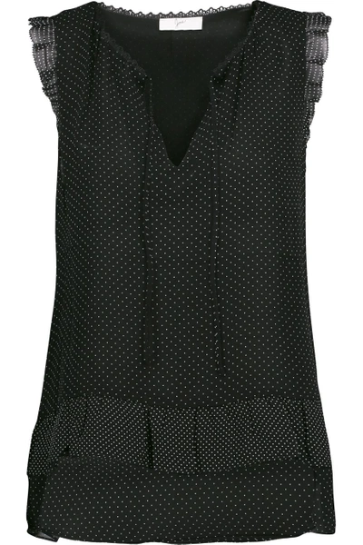 Joie Cici Lace-trimmed Polka-dot Silk Top