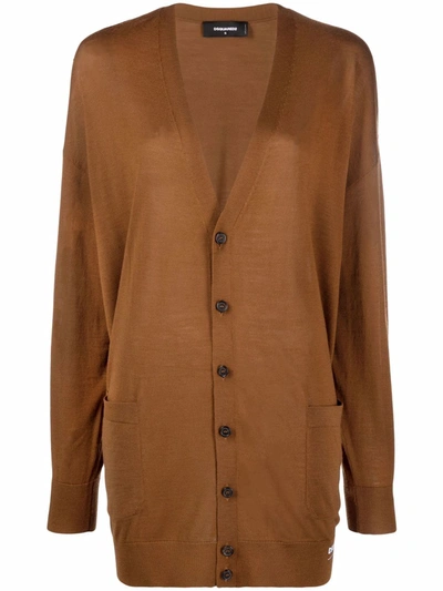 Dsquared2 Logo-detail Button-up Cardigan In Brown