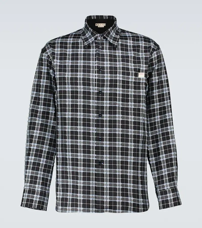 Marni Long-sleeved Checked Cotton Shirt In Blue