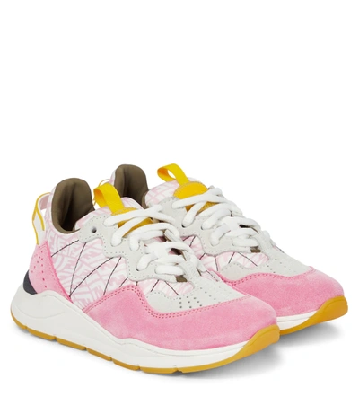 Fendi Kids' Colourblock Lace-up Trainers In Pink