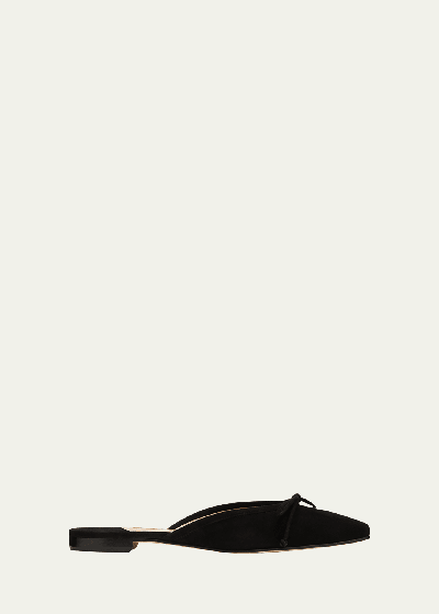 Manolo Blahnik Ballerimu Suede Bow Ballerina Flat Mules In 0015 Blck