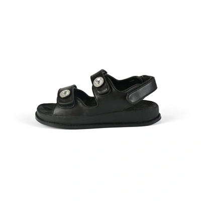 Allegra James Leather Crystal/pearly-button Sporty Slingback Sandals In Black
