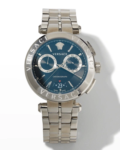 Versace Aion Chrono Stainless Steel Chronograph Bracelet Watch In Silver