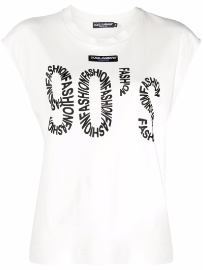 Dolce & Gabbana White Cotton T-shirt With 90's Front Print