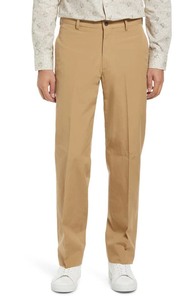 Berle Flat Front Cotton Poplin Dress Pants In Tan