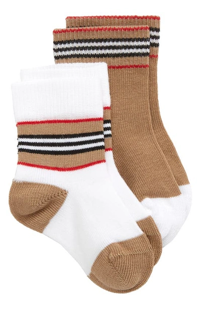 Burberry Babies' Set Of 2 Intarsia Cotton Blend Socks In White,beige