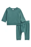 Nordstrom Babies' Print Fleece Sweatshirt & Pants Set In Teal Needle