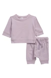 Nordstrom Babies' Print Fleece Sweatshirt & Pants Set In Purple Loft
