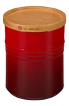 Le Creuset Glazed Stoneware 2 1/2 Quart Storage Canister With Wooden Lid In Cerise