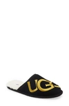 Ugg Men's Scuff Logo Suede/sheepskin Slippers In Black/gold