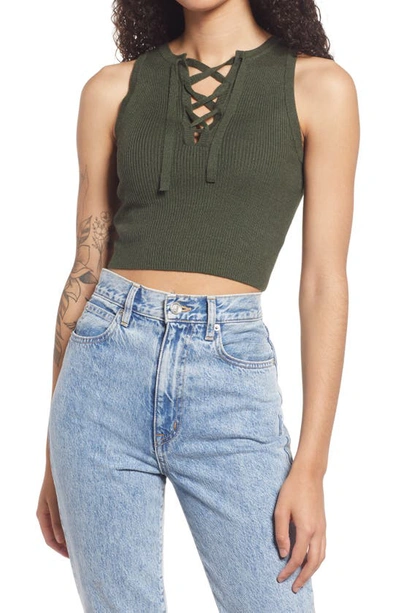 Guess Crop Lace-up Tank In Green