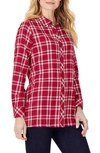 Foxcroft Santino Plaid Button-up Tunic Shirt In Scarlet Flame