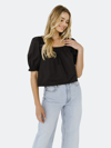 English Factory Square Neckline Puff Sleeve Top In Black