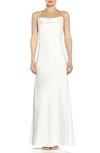 Aidan Mattox Cowl Neck Crystal Straps Satin Gown In Bright Rose