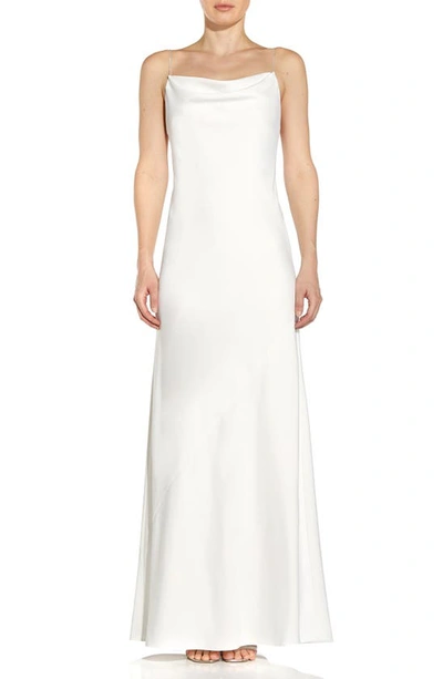 Aidan Mattox Cowl Neck Crystal Straps Satin Gown In Ivory