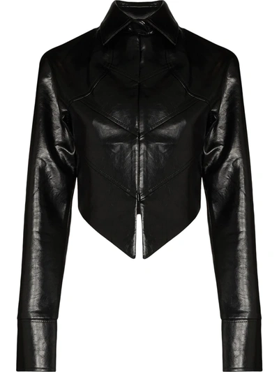 Aleksandre Akhalkatsishvili Bra-detail Cropped Vegan Leather Jacket In Black