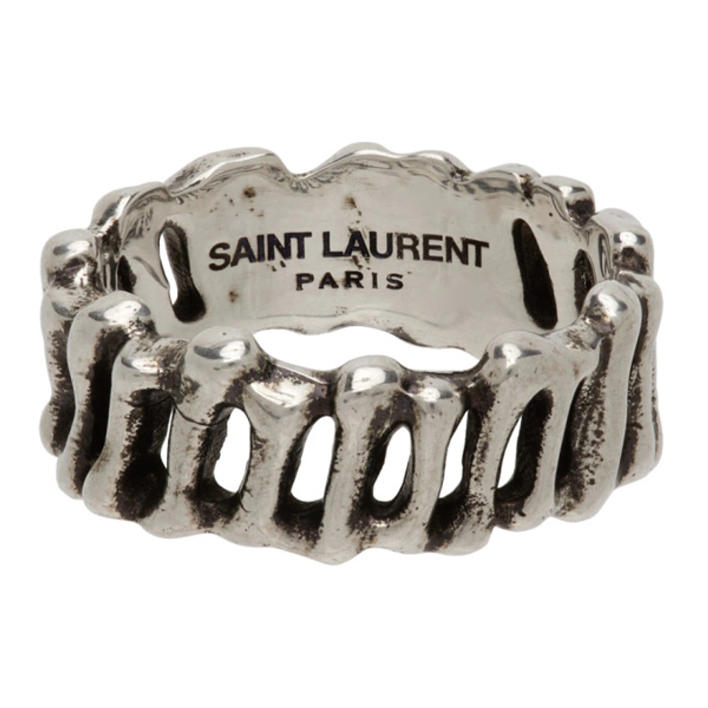 Saint Laurent Silver Bones Ring In 8142 Argent Oxyde | ModeSens