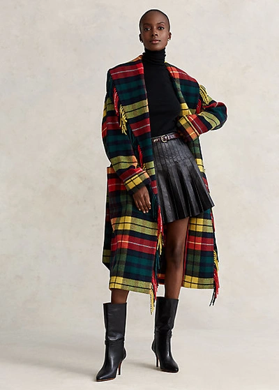 Yellow Plaid Wool Coat Polo Ralph Lauren Fringe-trim Plaid Wool