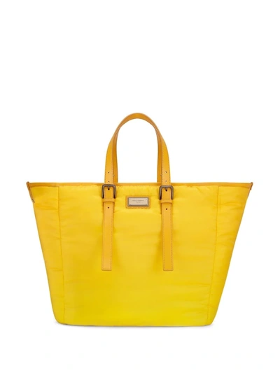 Dolce & Gabbana Nylon Sicily Shopper With Branded Plate In Yellow