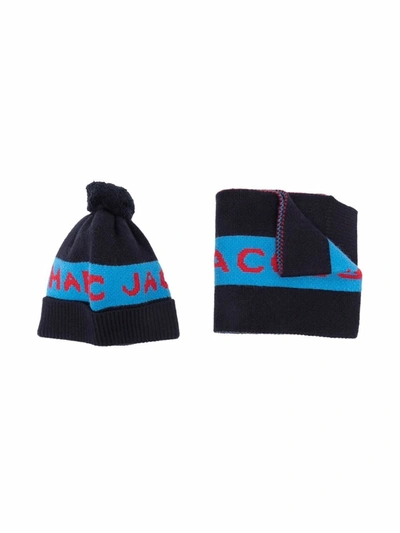Marc Jacobs Kids' Logo-print Knitted Accessory Set In Navy