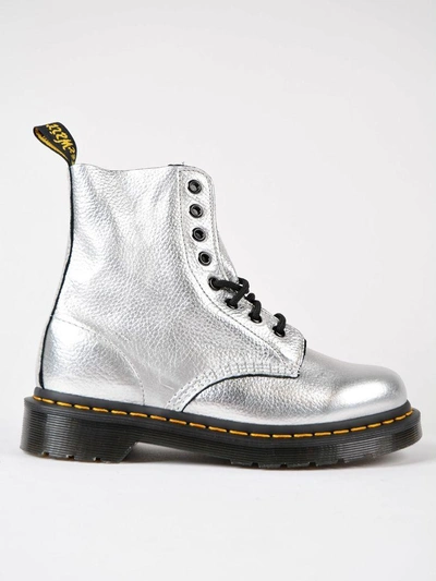 Dr. Martens' Metal Silver Leather Boots In Metallic Silver