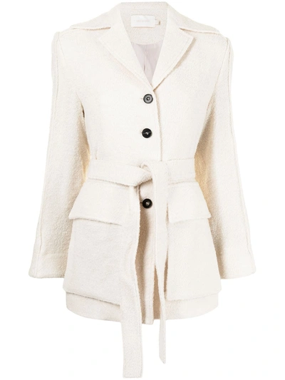 Low Classic Belted-waist Knitted Blazer In White,beige