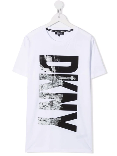 Dkny Teen New York Logo Print T-shirt In White