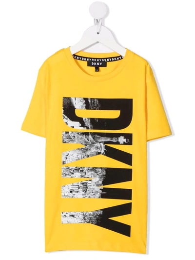 Dkny Teen Logo-print Organic Cotton T-shirt In Yellow