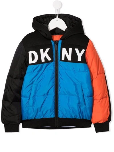 Dkny Kids' Blue Logo Colorblock Puffer Jacket In Yellow | ModeSens