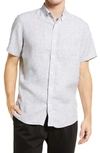 Nordstrom Solid Linen Short Sleeve Button-down Shirt In Grey Tornado