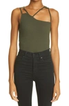 K.ngsley Unisex Fist Geometric Cutout Ribbed Tank In Dark Olive