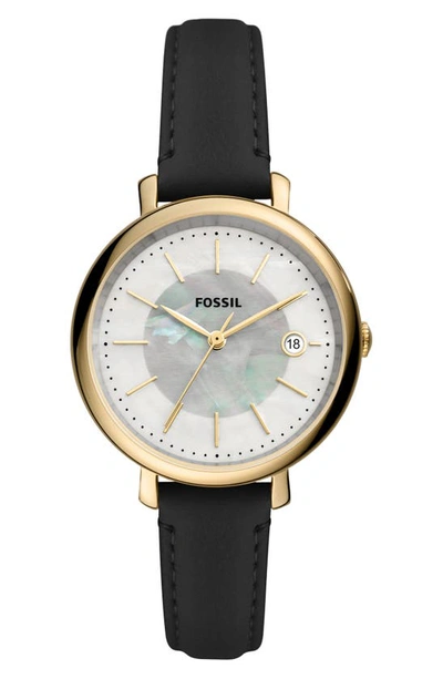 Fossil Jacqueline Leather Strap Watch, 36mm In Black
