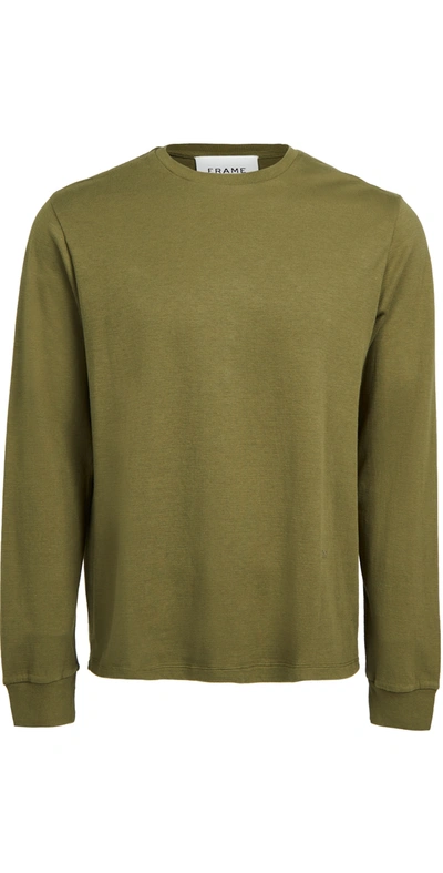 Frame Cotton Duofold Long Sleeve Cotton T-shirt In Green