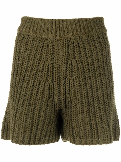 Alanui Pucon Ribbed Knit Bermuda Shorts In Green