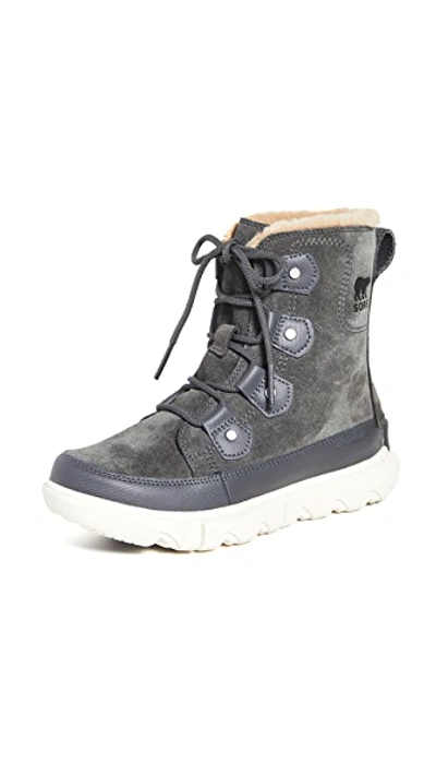 Sorel Explorer Joan Womens Leather Faux Fur Winter & Snow Boots In Grey