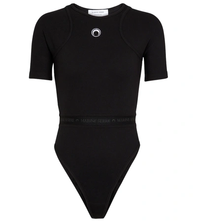Marine Serre Embroidered Logo Short-sleeve Bodysuit In Black