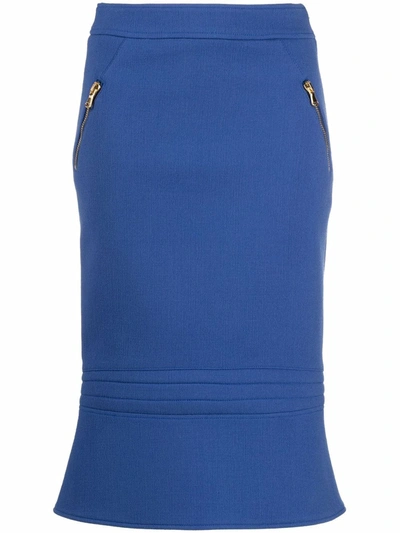 Moschino Couture Biker Wool Crepe Skirt In Blue