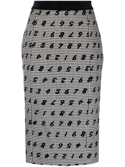 Moschino Flock Numbers Houndstooth Skirt In White