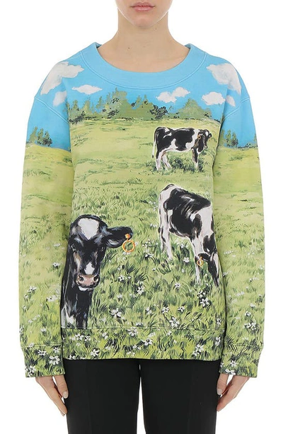 Moschino Countryside Cow Print Cotton Sweatshirt In Multicoloured