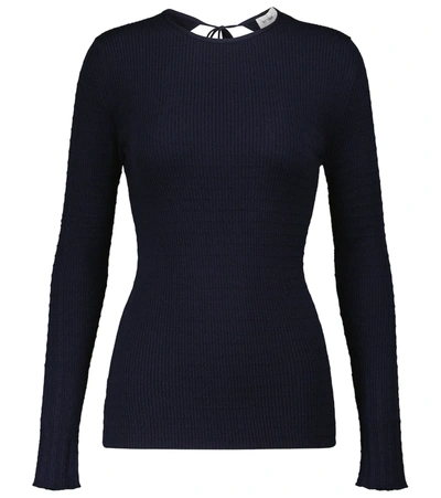 Victoria Beckham Open-back Ribbed Merino Wool Sweater In Navy