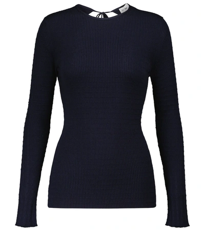 Victoria Beckham Open-back Ribbed Merino Wool Jumper In Navy