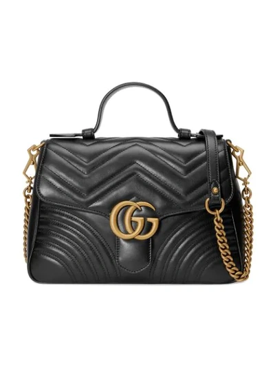 Gucci Black Gg Marmont Small Top Handle Bag