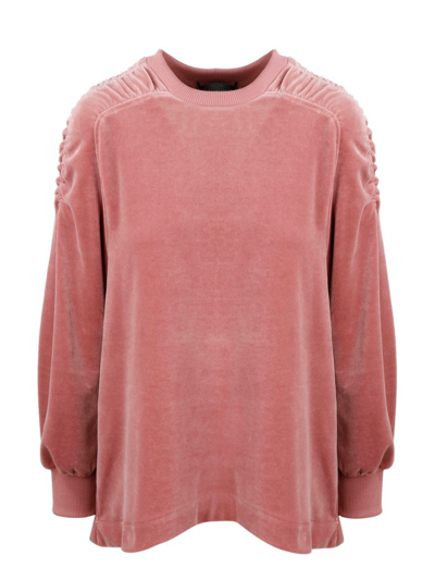 Alberta Ferretti Ruched Shoulder Crewneck Sweatshirt In Pink & Purple