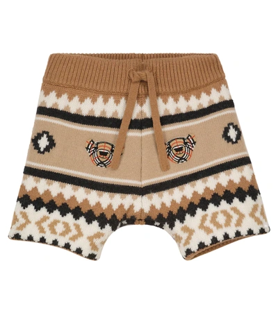 Burberry Kids' Gerald Bear Fair Isle Wool & Cashmere Shorts In Beige