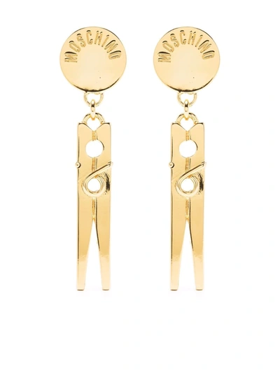 Moschino Peg-detail Draped Earrings In Gold