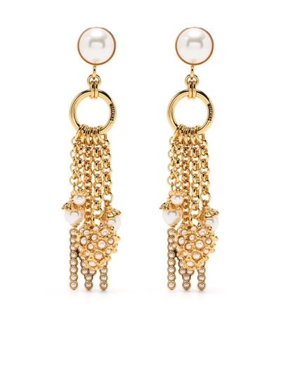 Moschino Logo-charm Draped Earrings In Gold